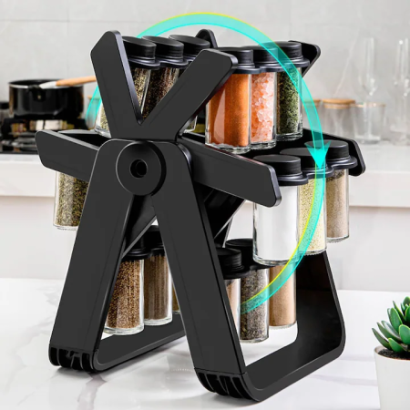Set Rotativ Condimente 18 Borcane Sticlă, Organizator 360° pentru Bucătărie, Acces Rapid la Condimente, Design Elegant și Funcțional, Ideal Acasă [4]