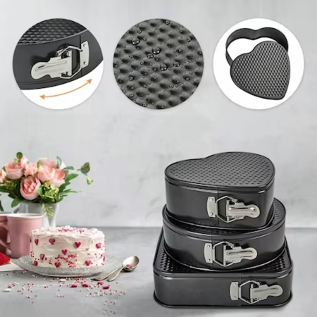 Set Tăvi de Copt Antiaderente cu Pereți Detașabili, 3 Bucăți, Oțel Carbon, Forme Diferite – Negru [4]