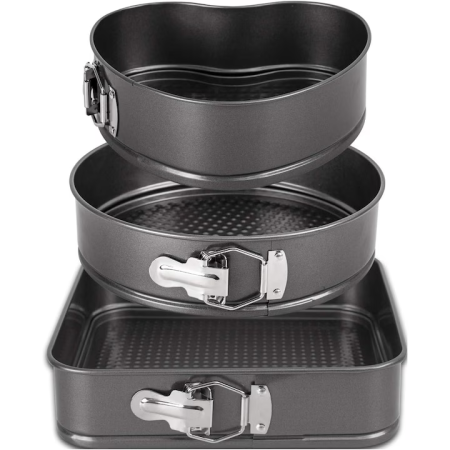 Set Tăvi de Copt Antiaderente cu Pereți Detașabili, 3 Bucăți, Oțel Carbon, Forme Diferite – Negru [2]