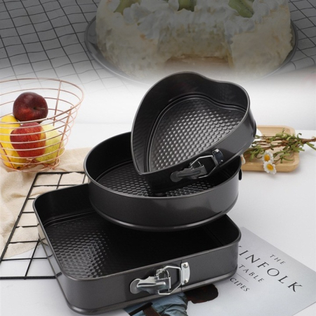 Set Tăvi de Copt Antiaderente cu Pereți Detașabili, 3 Bucăți, Oțel Carbon, Forme Diferite – Negru [6]