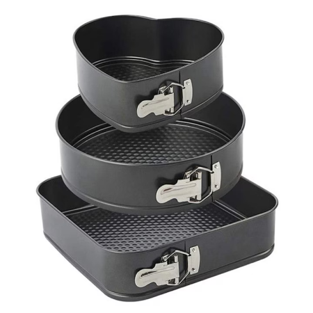 Casa si Bucatarie - Set Tăvi de Copt Antiaderente cu Pereți Detașabili, 3 Bucăți, Oțel Carbon, Forme Diferite – Negru