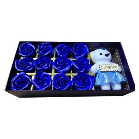 Set Ursulet de plus + 12 Trandafiri din Săpun Parfumat, Decor Romantic, Ideal pentru Crăciun, Ziua Îndrăgostiților, Nuntă și Aniversări engross [1]
