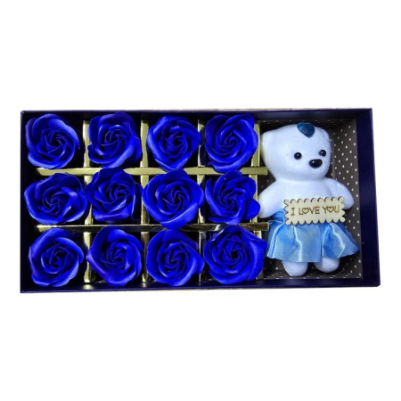 Flori de sapun parfumate - Set Ursulet de plus + 12 Trandafiri din Săpun Parfumat, Decor Romantic, Ideal pentru Crăciun, Ziua Îndrăgostiților, Nuntă și Aniversări engross