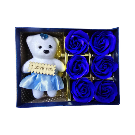 Set Ursuleț de Pluș + 6 Trandafiri Roșii din Săpun Parfumat, Cutie Elegantă engross [2]