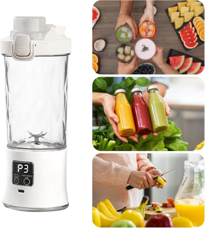 Storcător de fructe portabil, multifuncțional, 600 ml, baterie 1500 mAh, încărcare USB Type-C, zdrobire rapidă, cană dublă utilizare, iluminare LED [15]