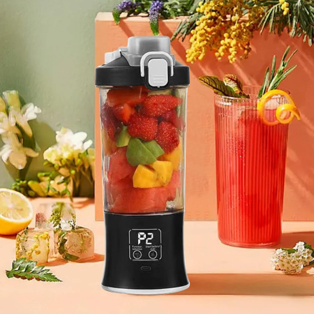 Storcător de fructe portabil, multifuncțional, 600 ml, baterie 1500 mAh, încărcare USB Type-C, zdrobire rapidă, cană dublă utilizare, iluminare LED [17]