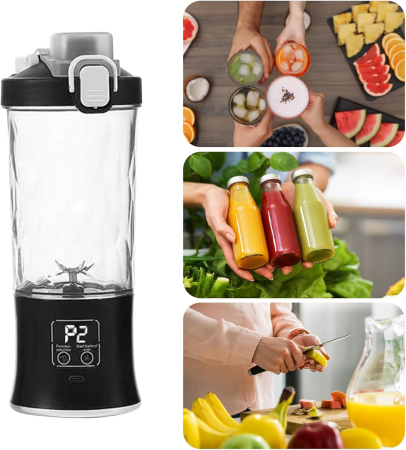 Storcător de fructe portabil, multifuncțional, 600 ml, baterie 1500 mAh, încărcare USB Type-C, zdrobire rapidă, cană dublă utilizare, iluminare LED [14]