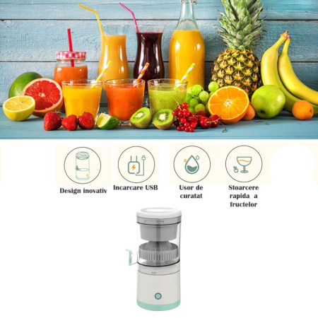 Storcător Electric de Citrice, Portabil, Alimentare USB, 45W, Turcoaz, Ușor de Folosit, Ideal pentru Suc Proaspăt Acasă sau în Călătorii [5]