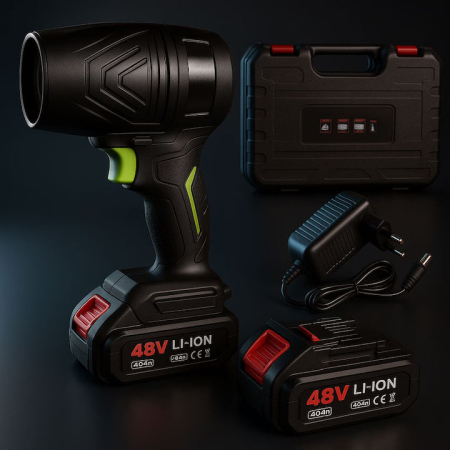 Suflantă de Aer Portabilă, 1000 W, 2× Baterii 48 V, 150.000 RPM, Acumulatori Incluși, Utilizare Multiplă, Negru [1]