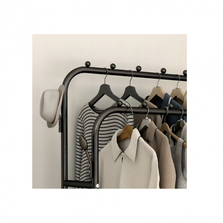 Suport de haine suspendat din metal cu poliță de depozitare și cârlige laterale, Negru-Alb  engross [2]