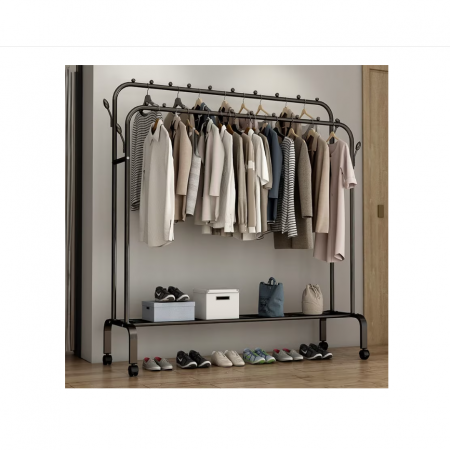 Suport de haine suspendat din metal cu poliță de depozitare și cârlige laterale, Negru-Alb  engross [3]