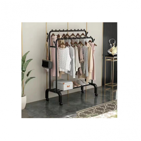 Suport de haine suspendat din metal cu poliță de depozitare și cârlige laterale, Negru-Alb  engross [5]