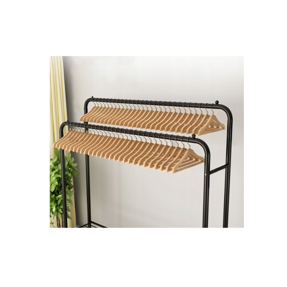 Suport de haine suspendat din metal cu poliță de depozitare și cârlige laterale, Negru-Alb  engross [6]