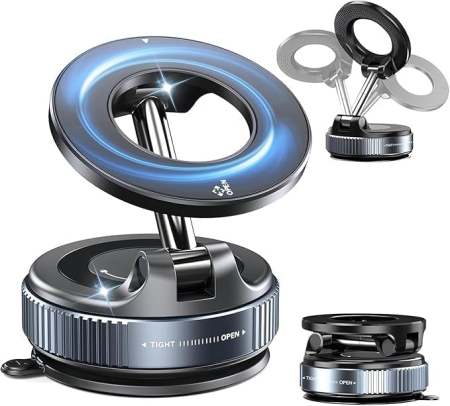 Suport Magnetic pentru Telefon cu Rotire 360°, Suport Auto cu Ventuză, Hands-Free, Compatibil cu Toate Smartphone-urile, Ideal pentru Mașină, Oglindă, Duș și Sală de Sport [1]