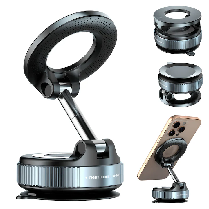 Accesorii Telefoane - Suport Magnetic pentru Telefon cu Rotire 360°, Suport Auto cu Ventuză, Hands-Free, Compatibil cu Toate Smartphone-urile, Ideal pentru Mașină, Oglindă, Duș și Sală de Sport