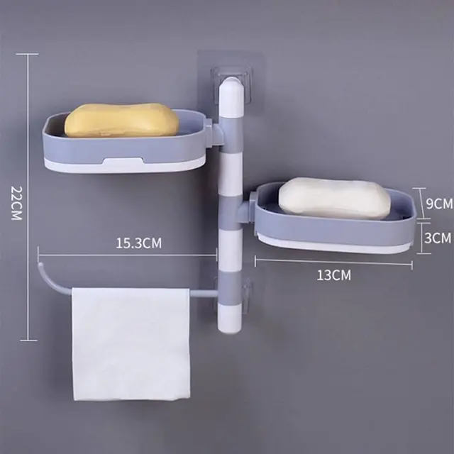 Suport Rotativ Multifuncțional pentru Baie, Plastic Rezistent, Montare Ușoară, Alb/Gri engross [2]