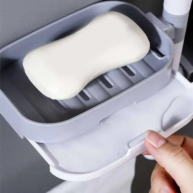 Suport Rotativ Multifuncțional pentru Baie, Plastic Rezistent, Montare Ușoară, Alb/Gri engross [1]
