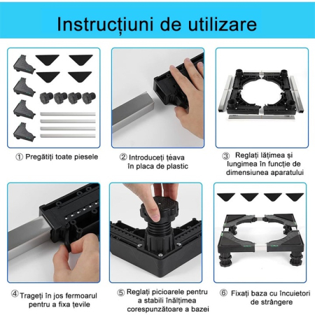 Suport Universal Ajustabil pentru Frigider și Electrocasnice – Capacitate 180 kg, Culoare Neagră [4]