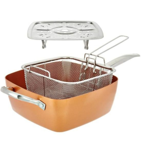 Tigaie multifuncțională pătrată, non-aderentă, pentru cuptor, friteuză inclusă, toate tipurile de plită și inducție, 24 x 24 x 9 cm [4]