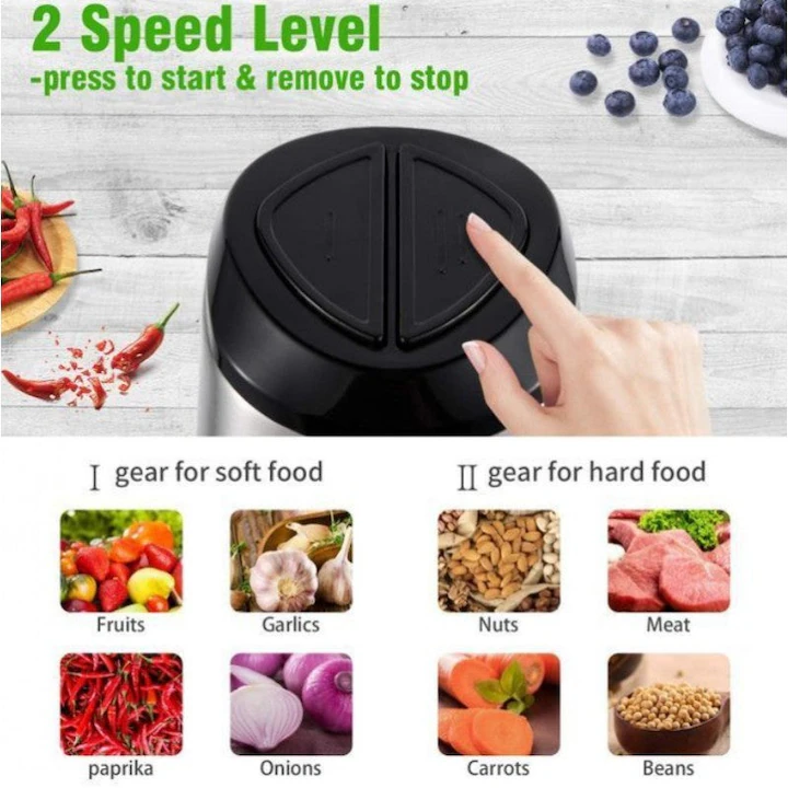 Tocator Electric 3L,Multifuncțional  cu 4 Lame din Inox, 2 Viteze și Bol din Oțel Inoxidabil engross [13]