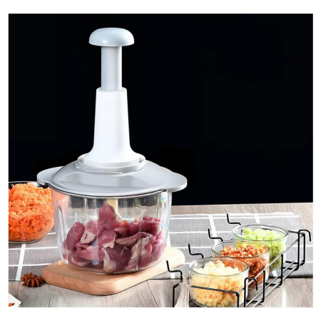 Tocător Manual Legume și Fructe – Inox, 1,5L, Alb, 3 Lame, Operare Push, Versatil pentru Salate, Pesto și Hummus [6]