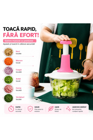 Tocător manual multifuncțional 2L, chopper pentru legume, fructe, nuci și carne, lame inox, utilizare rapidă, sigură și ușor de curățat [2]