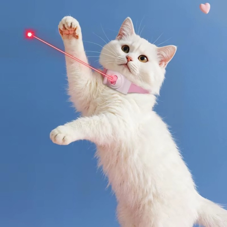 Pentru animale de companie - Zgardă Interactivă pentru Pisici Laser, Ajustabilă și Detasabilă, Incarcare USB, Joacă Hands-Free, Silicon Moale, Roz, Ideală pentru Interior