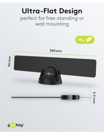 Antenă digitală terestră 4G/LTE, ultra-subțire, activă, Full HD DVB-T2 pentru interior Goobay 67183 [4]