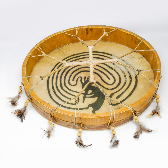 Toba Samanica cu Piele de Capra si Simbol Kokopelli – 45 cm [2]
