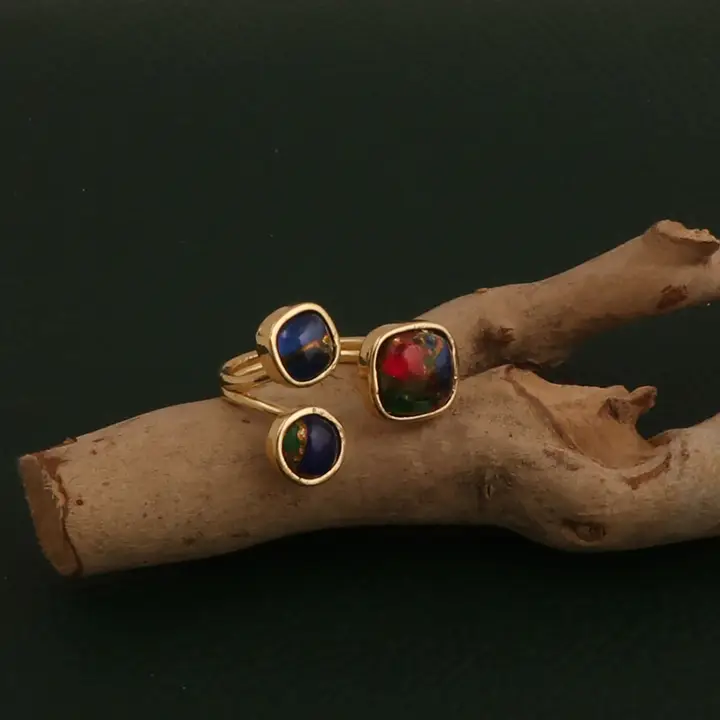 Inel reglabil cu Safir Albastru si Jad Mohave Multicolor, placat cu aur [2]
