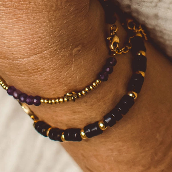 Bratara Eleganta cu Trifoi si Obsidian, Placata cu Aur 18K [3]