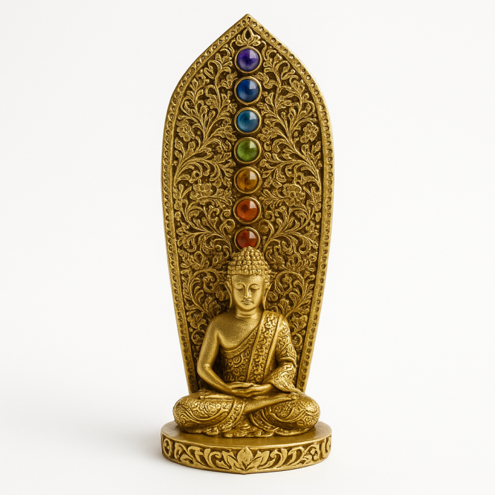 Suport Betisoare din Rasina – Buddha Auriu cu 7 Chakre – 7x7x17 cm [1]