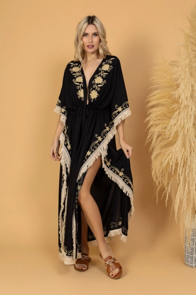 Kaftan kimono brodat Greece negru [2]