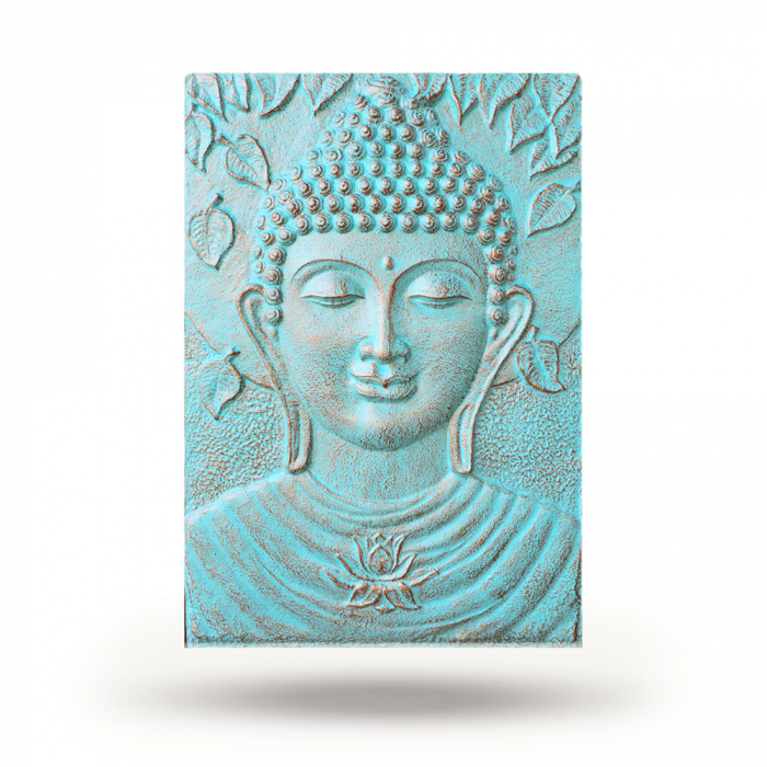 Deocratiune perete, Basorelief Buddha, 1 m, Auriu Turcoaz [1]