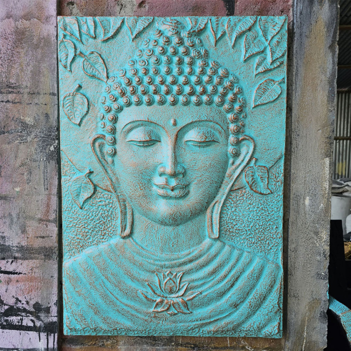 Deocratiune perete, Basorelief Buddha, 1 m, Auriu Turcoaz [2]