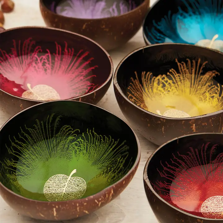 Bol din Cocos cu Model Frunza Aurie [2]