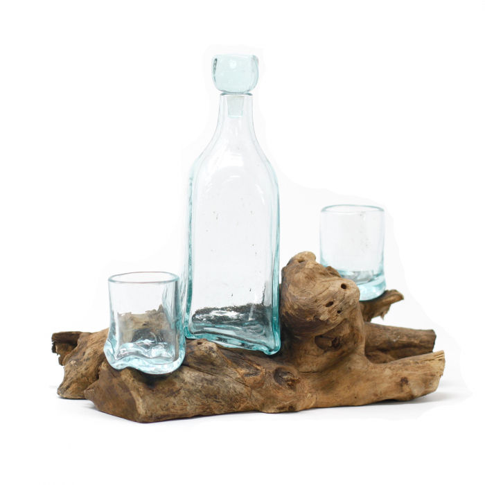 Set de Whiskey din Sticla Topita pe Lemn de Gamal [3]