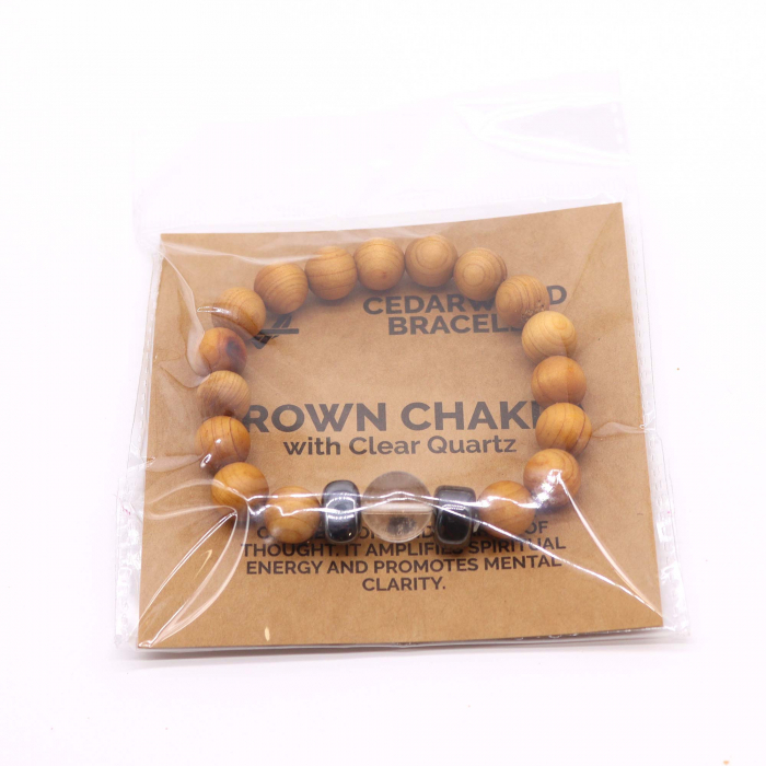 Bratara Chakra Coroana, Cuart Transparent si Lemn de Cedru [3]