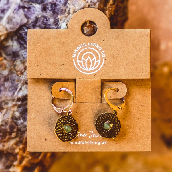 Cercei Mandala Aventurin verde, placati cu aur [3]