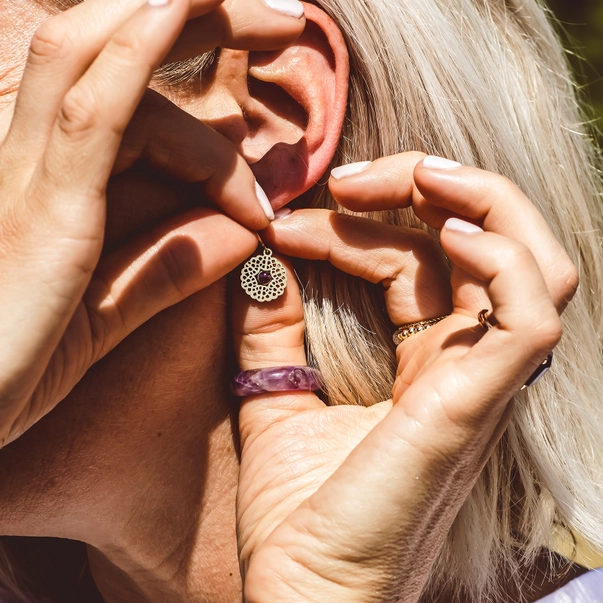 Cercei Mandala Ametist, placati cu aur [2]