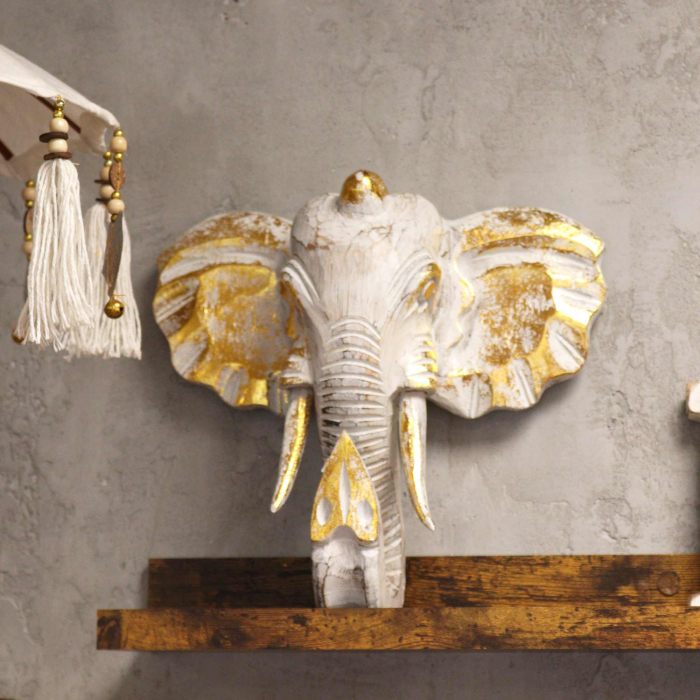 Decor de perete - Cap de Elefant din lemn de Albasia, 29x26 cm [2]