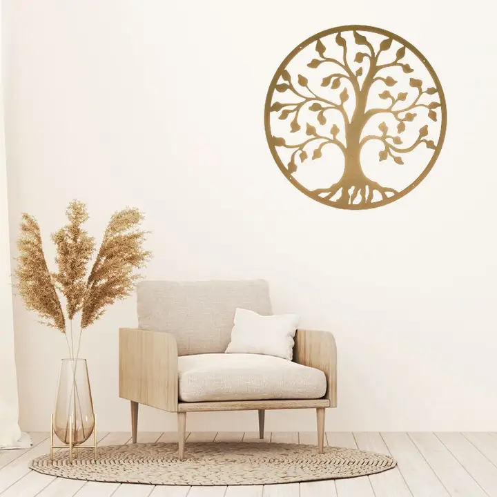 Decoratiune Metalica de Perete Arborele Vietii, Auriu, 75 cm [2]