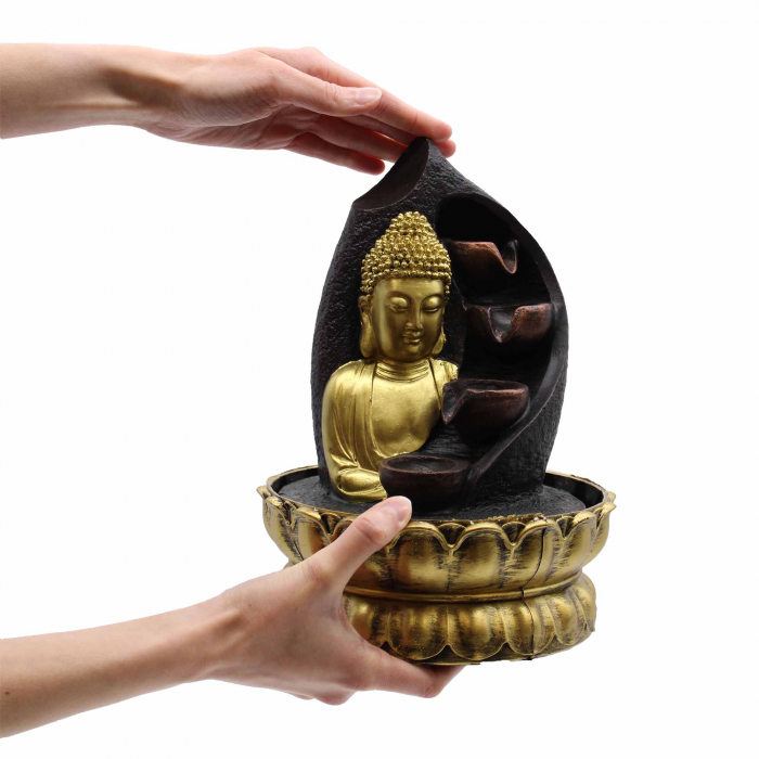 Fantana Zen - Buddha auriu si vase curgatoare, 30 cm [2]