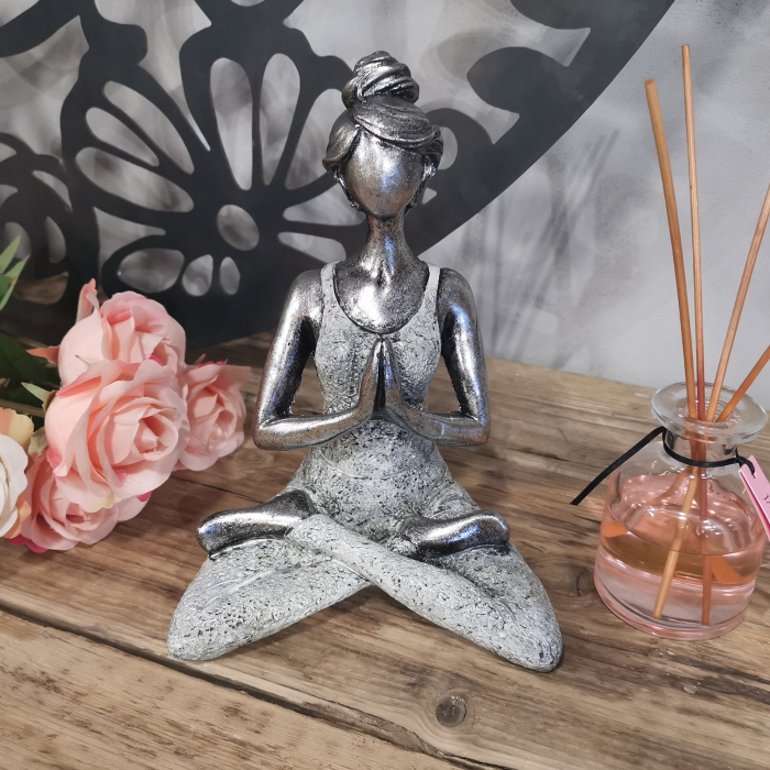 Figurina Feminina Yoga, Alb si Argintiu, 24 cm [2]