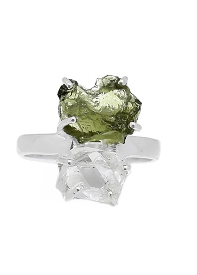 Inel reglabil Moldavit si Diamant Herkimer- Argint 925 [2]