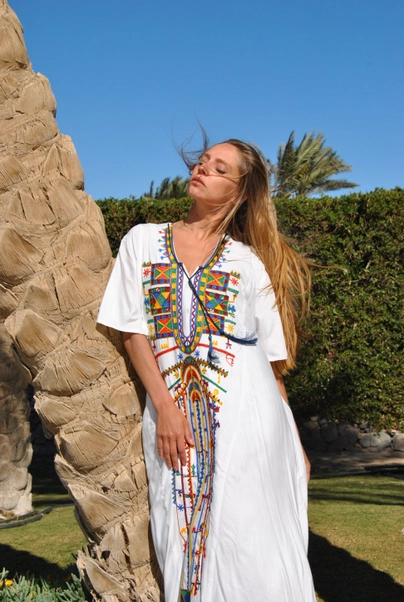 Kaftan alb cu Broderie, bumbac egiptean [3]