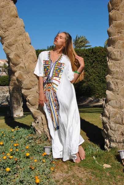 Kaftan alb cu Broderie, bumbac egiptean [2]