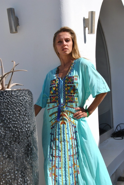 Kaftan turcoaz cu Broderie, bumbac egiptean [2]