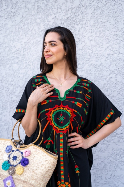 Kaftan negru cu Broderie, bumbac egiptean [2]