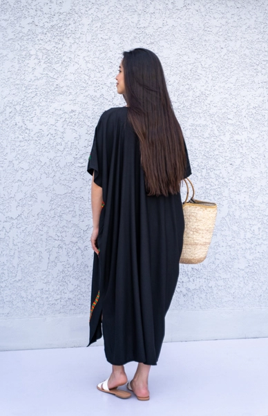 Kaftan negru cu Broderie, bumbac egiptean [4]